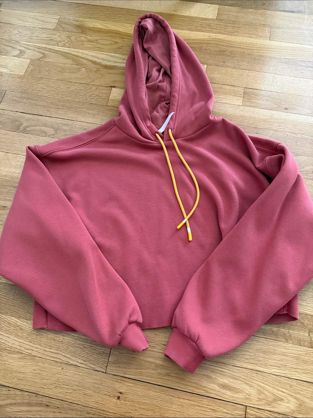 Fabletics Dusty Rose Cropped Hoodie with Yellow Drawcord
